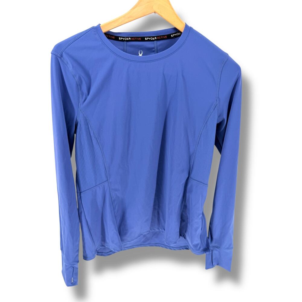 Spyder Active Women's Large Periwinkle Blue Athletic Top Ribbed Mesh Thumbhole